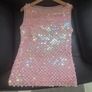 2025 New Fashionable Women's Square Customizable Handmade Crochet Solid Color <b>Sequin</b> Strap <b>Top</b> - Product Image 6