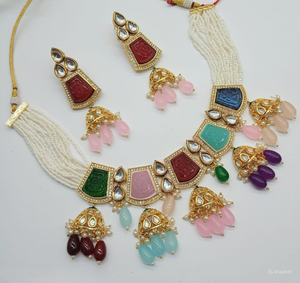 ENSEMBLE DE BIJOUX INDIENS TRADITIONNELS ET À LA MODE EN CUIVRE ENSEMBLE DE BIJOUX DE MARIAGE POUR FEMMES BOUCLES D'OREILLES ET COLLIER - Product Image 1