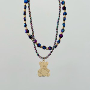 Pulsera de moda de doble capa con colgante de oso de acero inoxidable chapado en oro y pulseras con abalorios de cristal de colores Esmeralda - Product Image 1