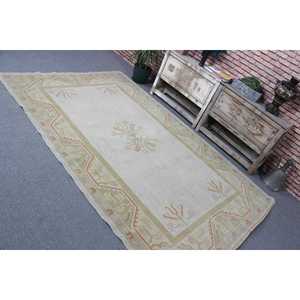 Tapis turc vintage 5,2 x 8,2 pieds, grand tapis, tapis en laine rayé blanc et orange - Product Image 4