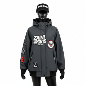 Chaqueta Softshell para Mujer, Cortavientos, Impermeable, Tejido de Triple Capa, Gris Oscuro, Parches Bordados con Logotipo Personalizado - Product Image 1