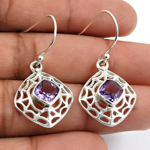 Piedra preciosa de amatista púrpura Natural, Pendientes colgantes con forma de cojín de Plata de Ley 925, joyería de piedra natal de febrero, fabricante a granel - Product Image 2