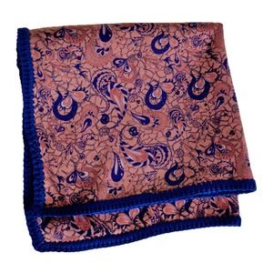 Handmade Salmon Blue Paisley Knitted <b>Edge</b> Signature Border Handkerchief Dining Pocket <b>Square</b> for Blazer <b>Square</b> Handkerchiefs - Product Image 2