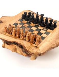 Jeu d'échecs décoratif rustique avec plus de 20 pièces, 30 cm, en bois d'olivier - Product Image 1