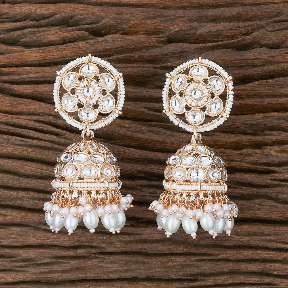 Rose Gold Plated Indo Western Classic Moti Jhumki Earring 110103 with Moti in Artificial Jewellery
