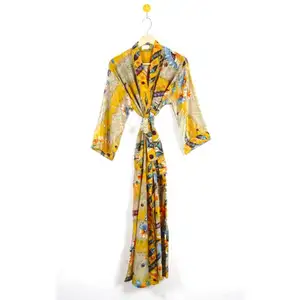 Kimono de seda para mujer, Kimono Vintage, bata para mujer, Kimono bohemio, plumero, ropa de mujer, chaqueta de Kimono de seda