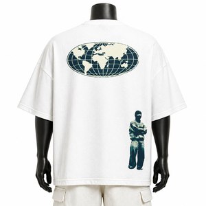 เสื้อยืดสตรีทแวร์สีขาวขนาดใหญ่พิเศษสำหรับผู้ชาย ผ้าฝ้าย พิมพ์ลายกราฟิก ทรงหลวม ไหล่ตก รับผลิตตามสั่ง ขายส่ง - Product Image 2