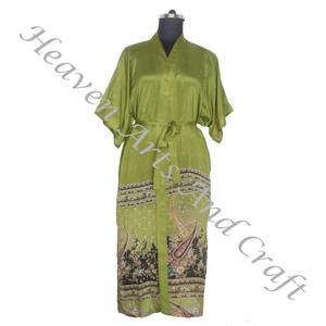 Kimono KL015 de seda Bohemia para mujer, Kimono largo bohemio gitano reciclado, Kimono Vintage de seda, batas largas, ropa de dormir para mujer - Product Image 2