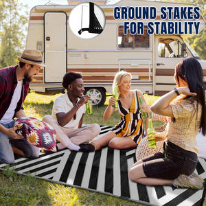 Outdoor Waterproof Reversible Plastic Straw <b>Rug</b> Modern Area Mat for RV Patio Backyard Picnic Beach Camping-Black/White 5'x8' - Product Image 3