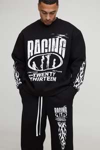 Couleur noir Boxy homme pantalons de survêtement et sweat-shirt ensemble Streetwear surdimensionné survêtement lourd plus grand évasé Baggy survêtements - Product Image 5