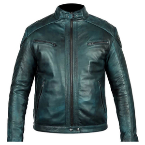 Vente en gros 2025 Veste en cuir de vache véritable marron pour homme Veste en cuir véritable pour moto Col montant Logo frontal personnalisable - Product Image 3