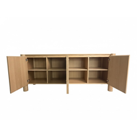 Buffet moderne en chêne massif beige clair avec pieds en colonne, 4 portes, meuble de cuisine, table de cuisine, mobilier d'intérieur résistant à l'eau