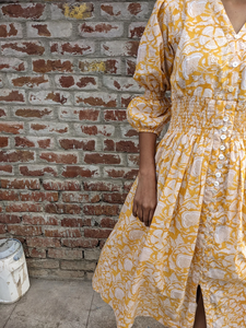 Vestido bohemio de verano con diseño floral estampado de bloque de mano y bolsillo bordado 100% algodón Casual vestido forrado indio - Product Image 3