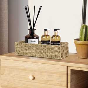 Plateaux de rangement pour salle de bain et garde-manger, pour un rangement pratique, plateau haut et étroit en jonc de mer personnalisé, panier de toilette long - Product Image 1