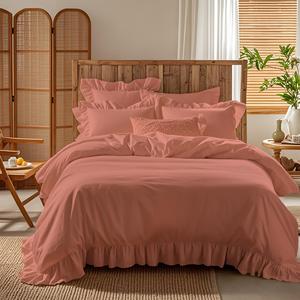 Parure de lit en polycoton orange à volants, style princesse, housse de couette, drap-housse, taies d'oreiller, 4 pièces, taille double, pour usage domestique - Product Image 5