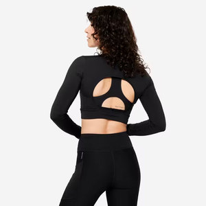 Haut court moulant à col profond pour femme, manches longues, look unique, tenue tendance, t-shirt basique à manches longues pour femme - Product Image 4