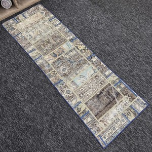 Alfombra Turca Vintage Pequeña de 1.9x5.6 pies, Alfombra de Lana Azul Herki - Product Image 3