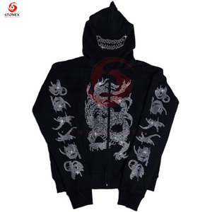 Sweat à capuche zippé pour homme, brodé de strass, designs et logos personnalisés, 100% coton, 350 g/m², écologique, service OEM, vente chaude - Product Image 6