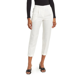 Pantaloni cropped plissettati Reiss da donna in misto lino bianco Lilly, taglia 6 US, vestibilità a gamba larga con tecniche traspiranti effetto stropicciato - Product Image 1