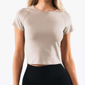 Logo personnalisé à manches courtes Crop Tops solide imprimé coton Jersey tenue décontracté respirant doux confort nouveau à la mode vêtements en gros - Product Image 5