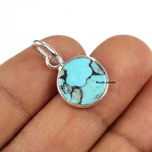 Haute qualité 925 en argent Sterling 12mm naturel tibétain Kingman Turquoise forme classique pendentif Simple minimaliste Midi Design Fine - Product Image 2
