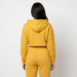 Fashion Streetwear Women's High Waist Hoodies Ribbed Hem Drop Shoulder Crop Top Sweatshirts Custom Logo Wholesale Factory Price - Product Image 3