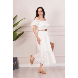 Vestido Largo Maxi Blanco con Cinturón en el Cuello para Mujer LUSTRIN - Ropa de Verano Elegante de Mezcla de Algodón al por Mayor - Product Image 3