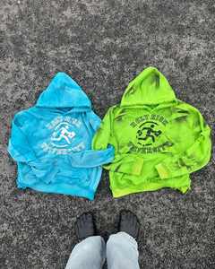 OEM personalizado elegante vibrante ácido lavado desgastado parches bordados recortada Zip up Sudadera con capucha para los hombres - Product Image 1