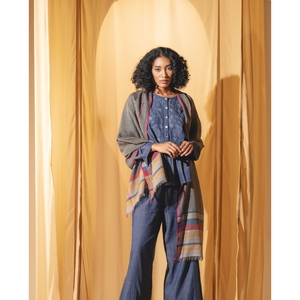 Autumn/Winter <b>Woolen</b> Scarf Indigo Printed Cotton <b>Shawl</b> Long Style with Seasonal Style - Product Image 2