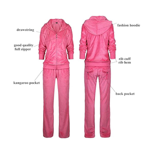 Thyme Diamante Velour Zip-through Hoodie Vekour <b>Pants</b> Customize Rhinestone Logo Name Slim Fit Zip-through Style With A Hood - Product Image 2