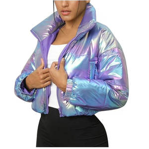Femmes métallisé brillant hiver matelassé bulle manteaux col montant épaissir chaud rembourré bouffantes vestes recadrée vêtements d'extérieur - Product Image 1