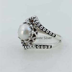 Handmade Minimalist Sterling Silver Pearl <b>Ring</b> <b>Dainty</b> June Birthstone Jewelry Elegant Pearl Silver <b>Ring</b> - Product Image 6