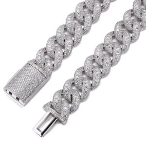 Collier Miami Cuban Link 18 mm en or blanc 10 carats avec diamants fabriqués, pour les fêtes, les bars, les performances, cadeau pour homme, anniversaire, bijoux - Product Image 5