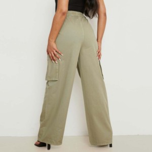 Moda alta cintura baja Streetwear pantalones Cargo de pierna ancha con bolsillos rectos transpirables mujeres de talla grande pantalones Cargo para niñas - Product Image 6