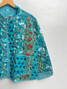 Indien fait à la main unisexe Burfi matelassé coton Patchwork veste nouveautés Style bohème crochet hiver manteau bouton automne - Product Image 5