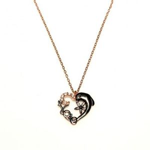 Collier en or rose 925 avec gravure d'amour et figurine de dauphin, cadeau - Product Image 4