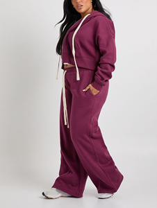 OEM/ODM Streetwear sudadera recortada con cremallera y pantalón acampanado para mujer logotipo personalizado 100% algodón streetwear señoras conjunto de 2 piezas - Product Image 2