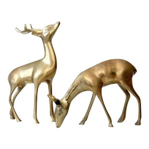 Set of 2 Top Seller Custom Brass Reindeer Sculpture Luxury Christmas Metal Craft Ornament Standing Reindeer Living Room Decor - Product Image 3