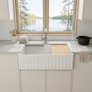 Évier de cuisine moderne en céramique de 33 pouces, noir, en argile réfractaire, à tablier, à cuve unique, profond, style ferme - Product Image 1