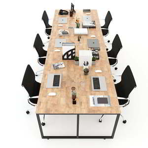 Escritorio Modular de 6 Piezas, 360x120cm, Diseño Tradicional Moderno, Estilo Minimalista, Patas de Madera de Caucho, HBMN013, Muebles de Oficina - Product Image 3