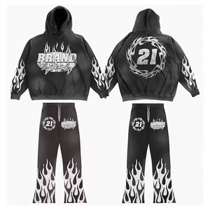 Wholesale Custom Logo Unisex Full <b>Zip</b> <b>Hooded</b> Tracksuit Sweatpants Hoodie Set Acid Wash Winter 2 Piece 100% Cotton Eco-Friendly - Product Image 1