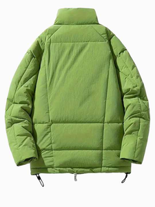 High Street Style Winter Woolen Fabric Puffer Bomber Jacket Cierre de cremallera Liso Teñido Cuello redondo Hombres Servicio OEM disponible - Product Image 2