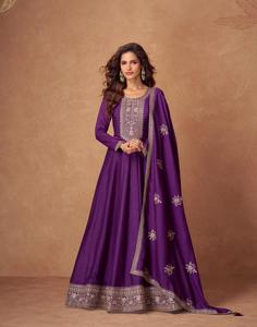 Vestido Anarkali de seda de primera calidad de tamaño libre con trabajo bordado imprescindible para fiesta Diwali temporada de bodas ropa india y paquistaní - Product Image 1