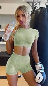 Hawk Eye Sport's Cotton Ribbed High-Waist Fitness Bra Legging Yoga Set Patrón sólido con cierre de cintura elástica PayPal verificado - Product Image 3