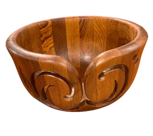 Bol à laine en bois de teck 9 po de diamètre au point le plus large x 4,75 po de hauteur, très bon état vintage - Product Image 6