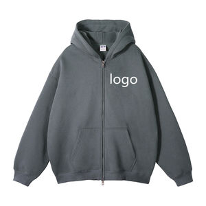 Sweat à capuche avec logo personnalisé pour hommes Haute qualité 100% coton Vêtements d'hiver décontractés sans cordon de serrage Sweat à capuche avec fermeture éclair complète pour hommes - Product Image 1