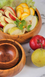 Ensemble de 3 bols en bois d'acacia, bol rond élégant pour servir des fruits ou des salades, petit, diamètre 6 pouces x hauteur 2,5 pouces, bol unique - Product Image 2