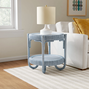 Mesa Auxiliar de Ratán Azul, Mesa Redonda de Mimbre para Exteriores, Resistente a la Intemperie, Mesa de Centro Pequeña para Patio, Diseño de Doble Capa - Product Image 6