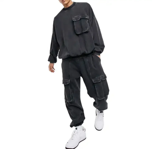 Sweat-shirt à logo personnalisé pour hommes Sweat à capuche et pantalon de survêtement à impression bouffante Jogger lourd Ensemble de sweat-shirt à capuche délavé à l'acide personnalisé - Product Image 3