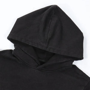 Men's <b>Black</b> 350 GSM Slim Fit Pullover Raw Hem Hoodie Distress Regular Size Chenille Embroidery Logo Hoodies <b>Sweatshirts</b> - Product Image 2